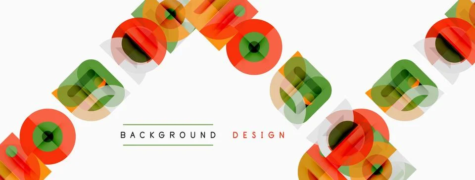 Abstract geometric pattern. Circles, squares overlap creating dynamic visual Stock Illustration