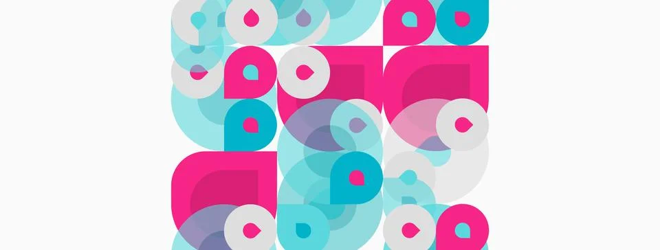Abstract geometric pattern. Circles, squares overlap creating vibrant Illustrazione stock
