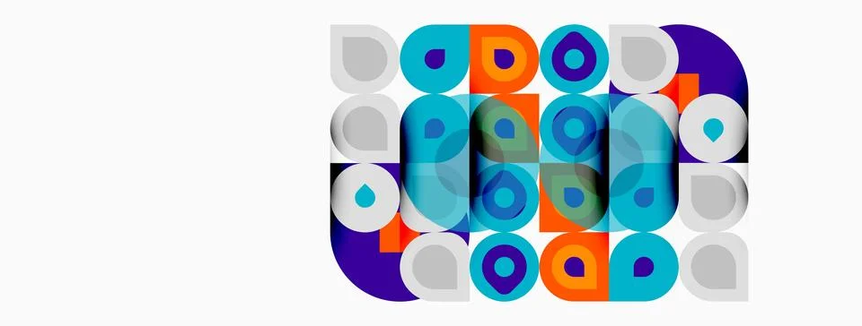 Abstract geometric pattern. Circles, squares, rectangles create colorful Illustrazione stock
