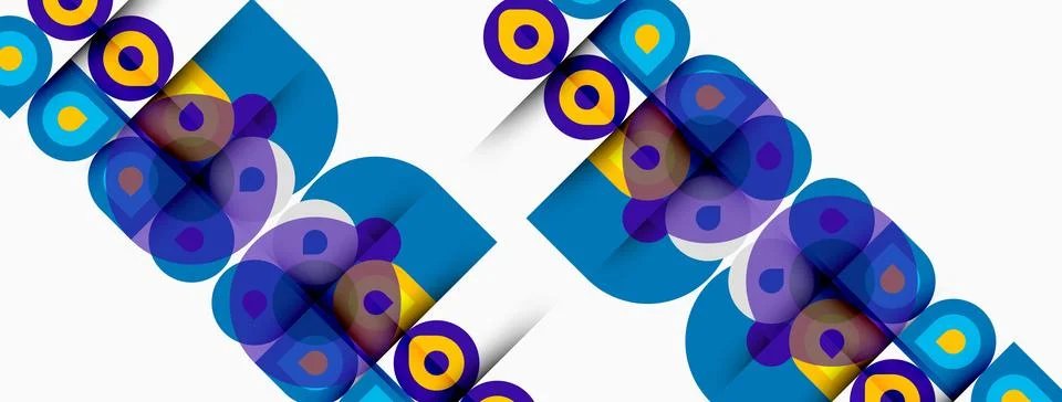 Abstract geometric pattern. Circles, squares overlap creating vibrant visual イラスト素材