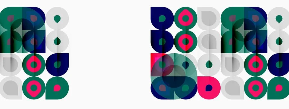Abstract geometric pattern. Circles, squares overlap creating colorful design 스톡 일러스트