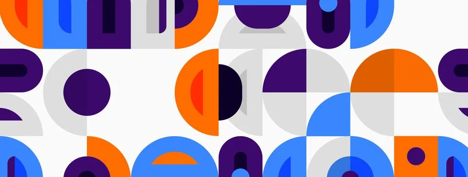 Abstract geometric pattern. Circles, squares, semicircles overlap creating 스톡 일러스트