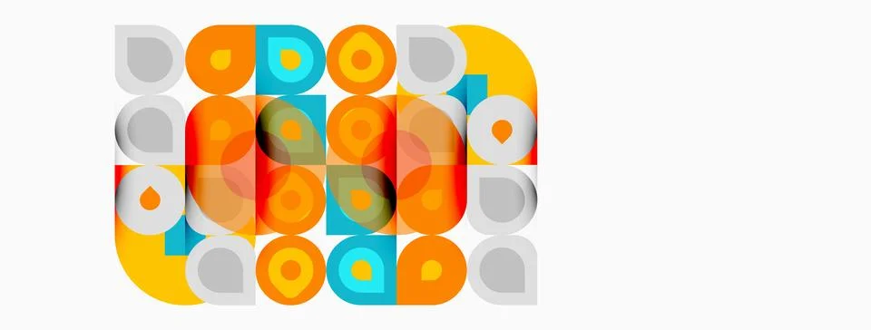 Abstract geometric pattern. Circles, squares overlap creating colorful design 스톡 일러스트