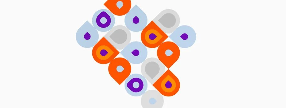 Abstract geometric pattern. Circles, squares, rectangles overlap creating Illustrazione stock