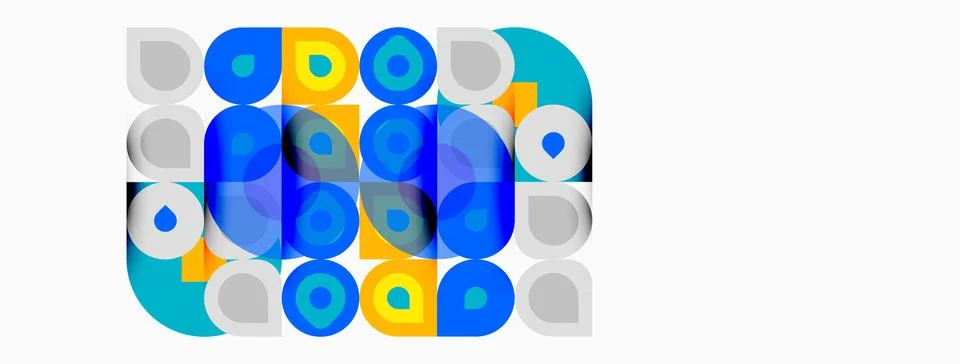 Abstract geometric pattern. Circles, squares overlap creating vibrant visual 스톡 일러스트