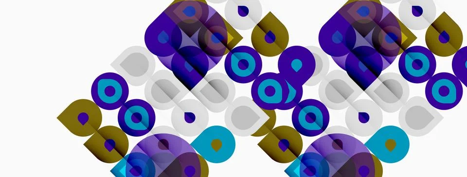 Abstract geometric pattern. Circles, squares, rectangles overlap creating Stock Illustration