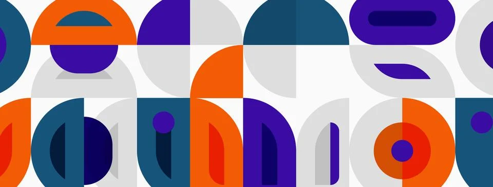 Abstract geometric pattern. Circles, squares, rectangles overlap creating Illustrazione stock