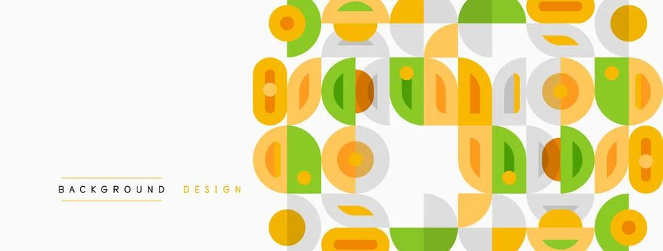 Abstract geometric pattern. Circles, squares, rectangles overlap creating Illustrazione stock