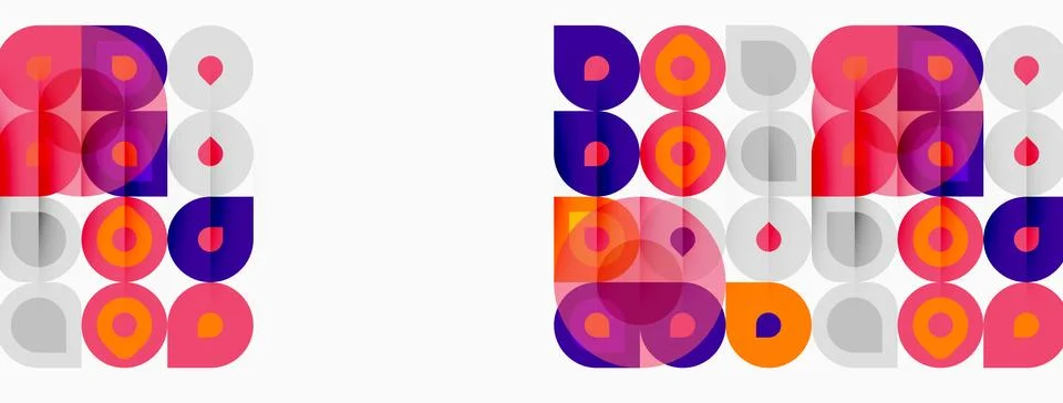 Abstract geometric pattern. Circles, squares overlap creating vibrant colorfu Stockillustratie