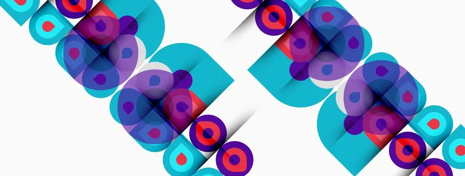 Abstract geometric pattern. Circles, squares overlap creating vibrant colorfu 스톡 일러스트