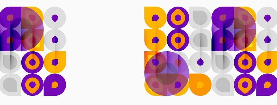 Abstract geometric pattern. Circles, squares overlap creating colorful design Illustrazione stock