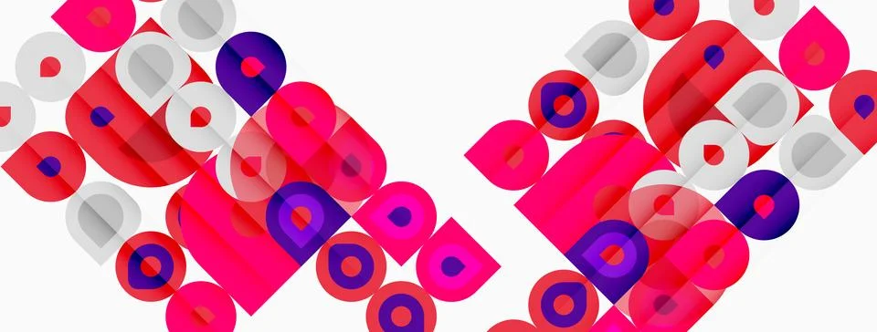 Abstract geometric pattern. Circles, squares overlap creating vibrant diagona Illustrazione stock
