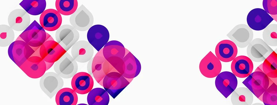 Abstract geometric pattern. Circles, squares overlap creating vibrant pink, イラスト素材