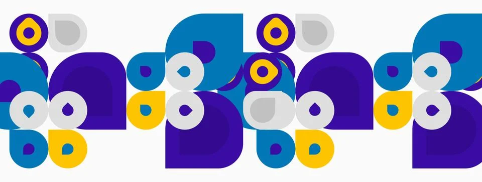 Abstract geometric pattern. Circles, squares, rounded shapes repeat. Blue, Stock Illustration