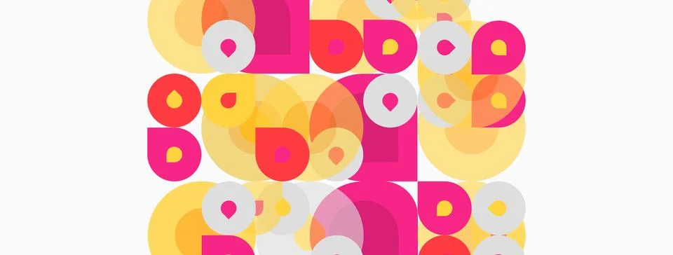 Abstract geometric pattern. Circles, squares overlap creating vibrant colorfu イラスト素材