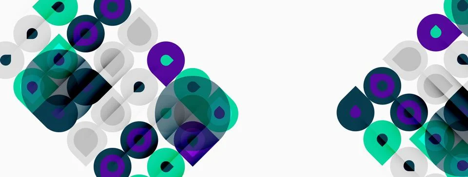 Abstract geometric pattern. Circles, squares overlap creating vibrant visual Stock Illustration