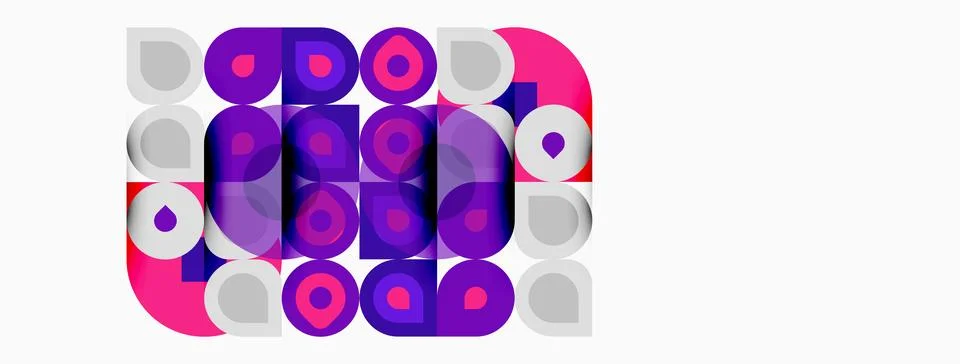 Abstract geometric pattern. Circles, squares overlap creating vibrant visual Stock Illustration