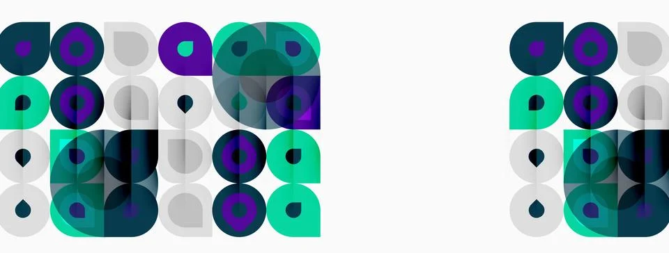 Abstract geometric pattern. Circles, squares overlap creating vibrant visual Stock Illustration