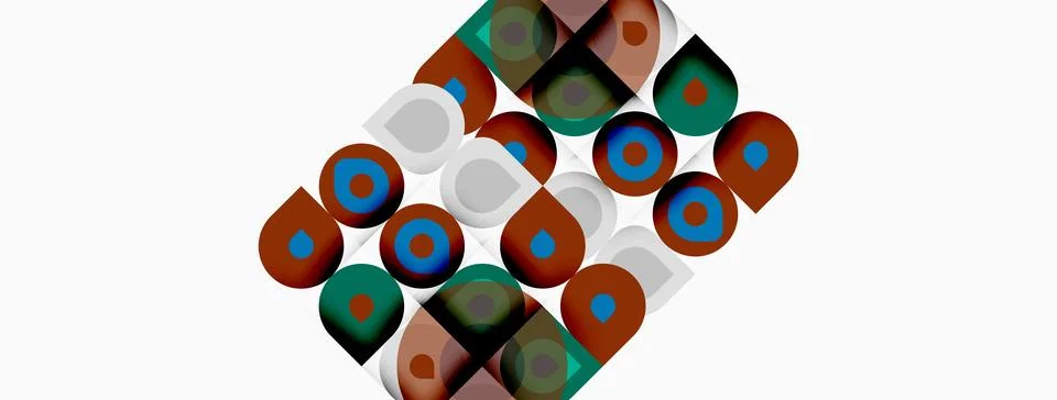 Abstract geometric pattern. Circles, squares overlap creating colorful mosaic Stock Illustration