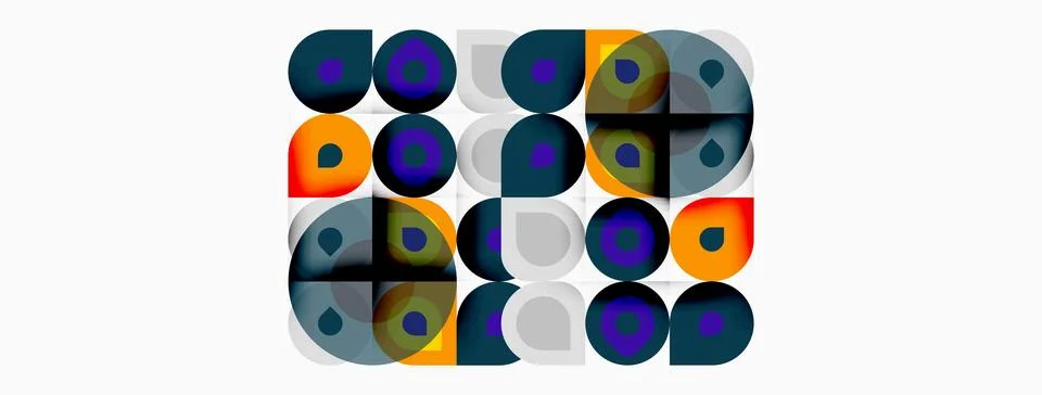 Abstract geometric pattern. Circles, squares overlap creating colorful mosaic Stock Illustration