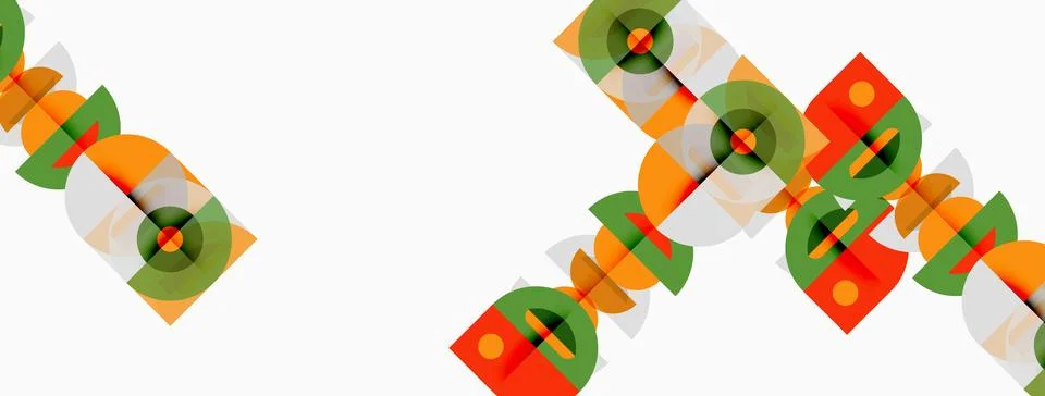 Abstract geometric pattern. Circles, squares overlap creating colorful design Illustrazione stock