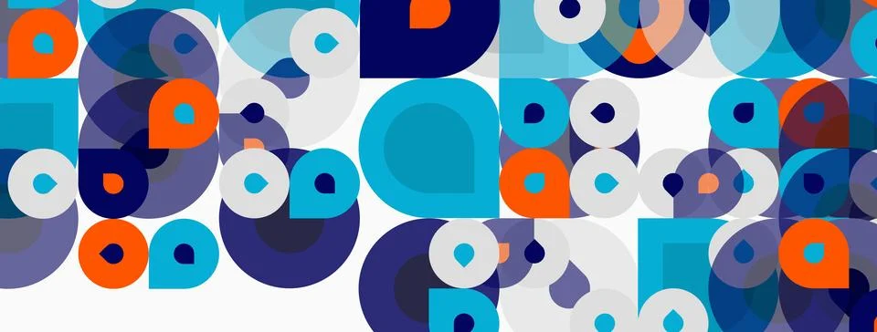 Abstract geometric pattern. Circles, squares overlap creating vibrant colorfu Illustrazione stock