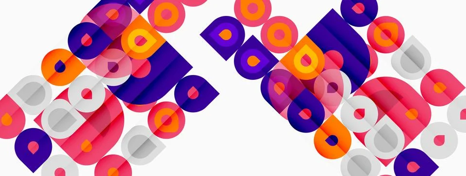 Abstract geometric pattern. Circles, squares, rectangles overlap creating 스톡 일러스트