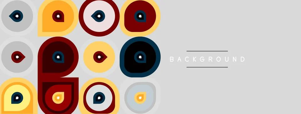 Abstract geometric pattern. Circles, squares, rectangles overlap creating Illustrazione stock
