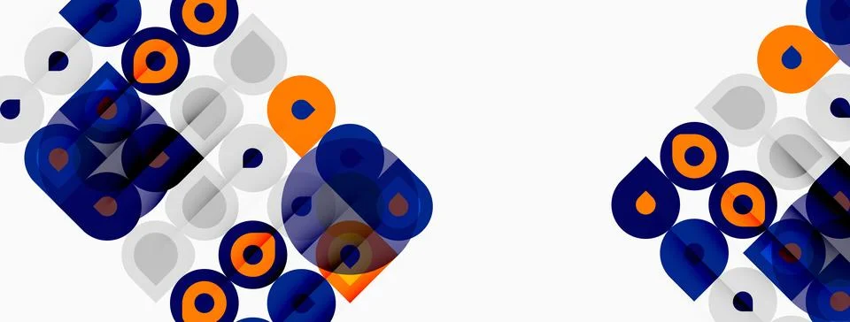 Abstract geometric pattern. Circles, squares overlap creating dynamic visual Stock Illustration
