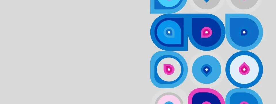 Abstract geometric pattern. Circles, squares, vibrant blues, pinks dominate 스톡 일러스트