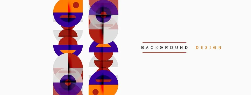 Abstract geometric pattern. Circles, squares, rectangles overlap creating Illustrazione stock