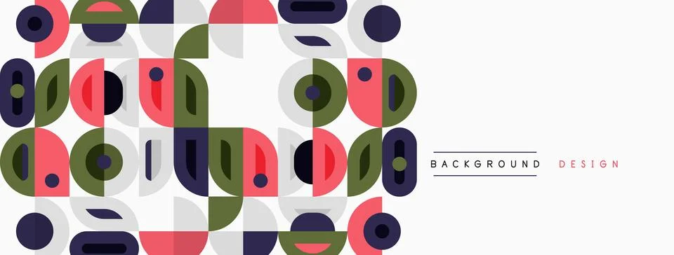Abstract geometric pattern. Circles, squares, rectangles overlap creating Stock Illustration