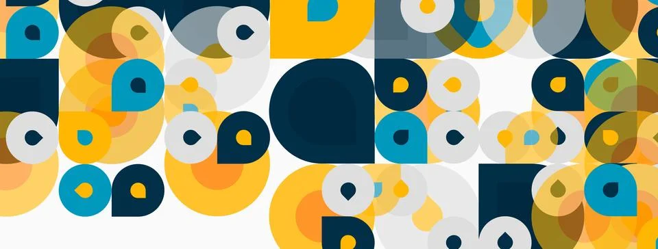 Abstract geometric pattern. Circles, squares overlap creating vibrant colorfu Stock Illustration