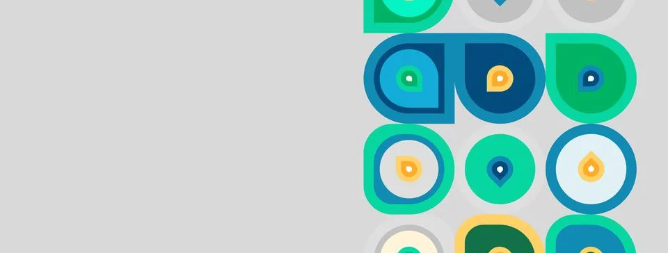 Abstract geometric pattern. Circles, squares, teardrops overlap creating mode Stock Illustration
