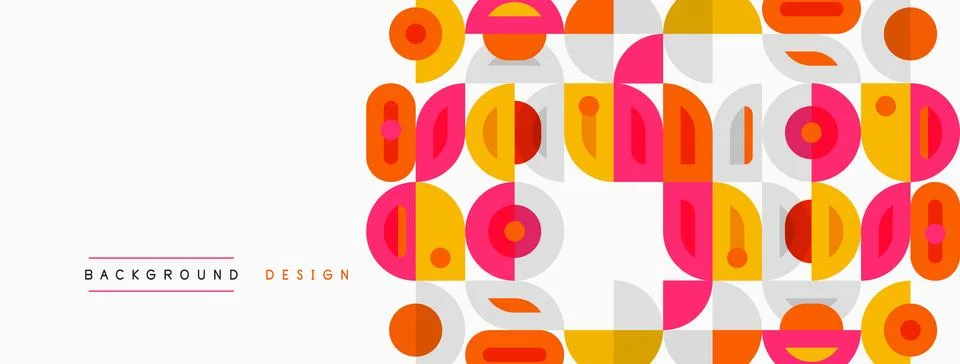 Abstract geometric pattern. Circles, squares, rectangles overlap creating Stock Illustration