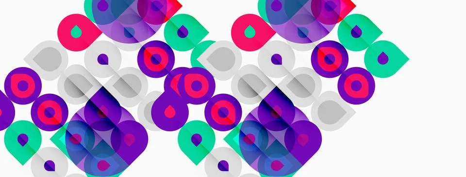 Abstract geometric pattern. Circles, squares overlap creating vibrant colorfu Stock Illustration
