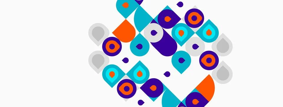 Abstract geometric pattern. Circles, squares, rectangles overlap creating Stock Illustration