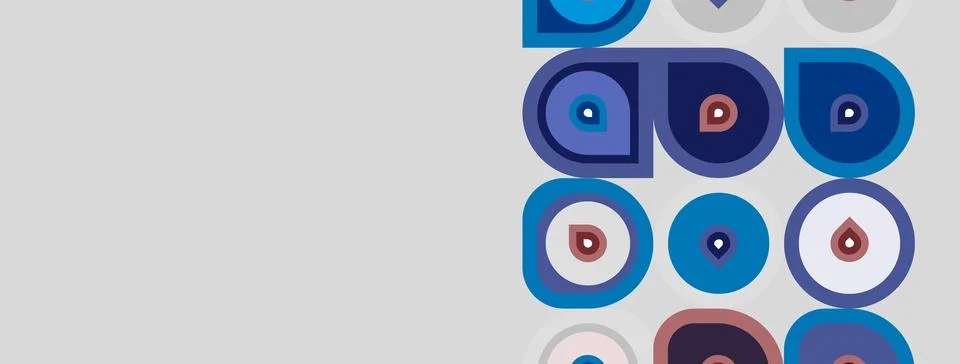 Abstract geometric pattern. Circles, squares, teardrops combine. Blue, purple Stock Illustration