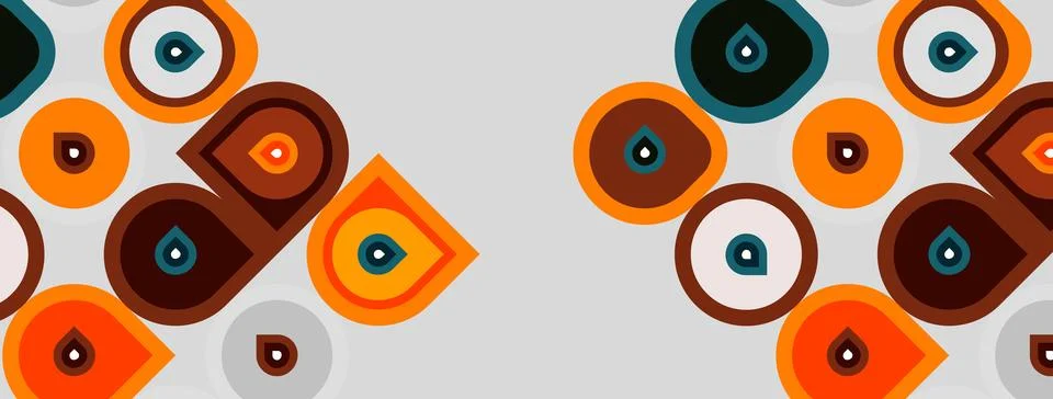 Abstract geometric pattern. Circles, squares, teardrops repeat. Warm colors Stock Illustration
