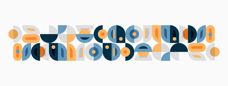 Abstract geometric pattern. Circles, squares, rectangles create midcentury Stock Illustration