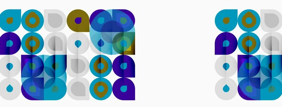 Abstract geometric pattern. Circles, squares, rectangles overlap creating Stock Illustration