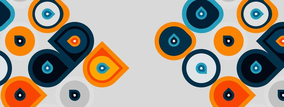 Abstract geometric pattern. Circles, teardrops, shapes repeat. Blue, orange, 库存插图
