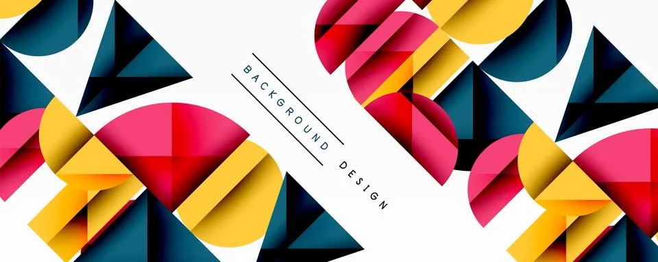 Abstract geometric pattern. Circles, triangles, vibrant colors create dynamic Illustrazione stock