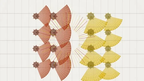 Abstract Geometric Pattern with Circular Fan Shapes and Rays Stock Footage 347561971