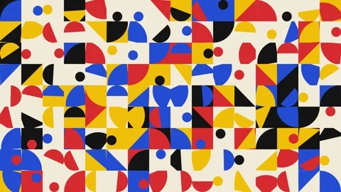 Abstract geometric pattern with colorful circles and triangles arranged in .. Stock Footage 346723656