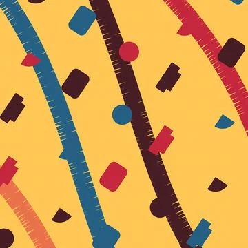 Abstract Geometric Pattern with Colorful Diagonal Stripes and Shapes on Yellow Illustrazione stock