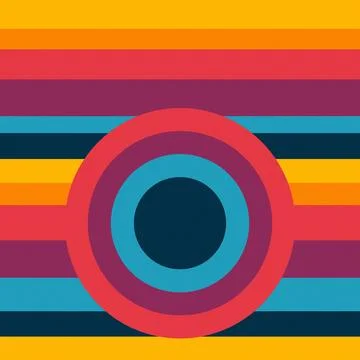 Abstract geometric pattern with colorful horizontal stripes and concentric .. Stock Illustration