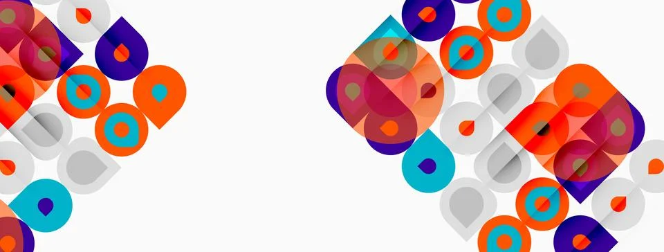 Abstract geometric pattern. Colorful overlapping circles, squares, shapes c.. イラスト素材
