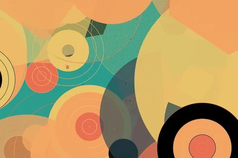 Abstract Geometric Pattern with Colorful Overlapping Circles and Dotted Tex.. Stock Illustration