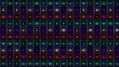 Abstract Geometric Pattern with Colorful Shapes on Dark Background Ilustración de archivo